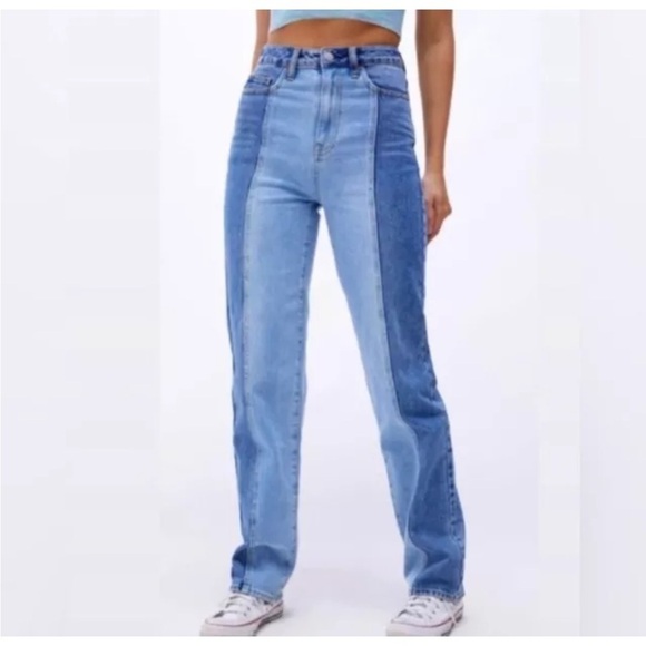 PacSun 90’s Colorblock Two-Tone High Rise Straight Leg Jeans - Picture 2 of 12